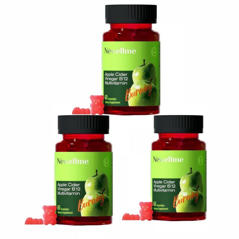 Newellme Sugar-Free Apple Cider Vinegar Gummies with The Mother & B12 Vegan Non-GMO Gluten-Free Gelatin-Free 60 Count Great Taste Keto-Friendly Edible Supplement
