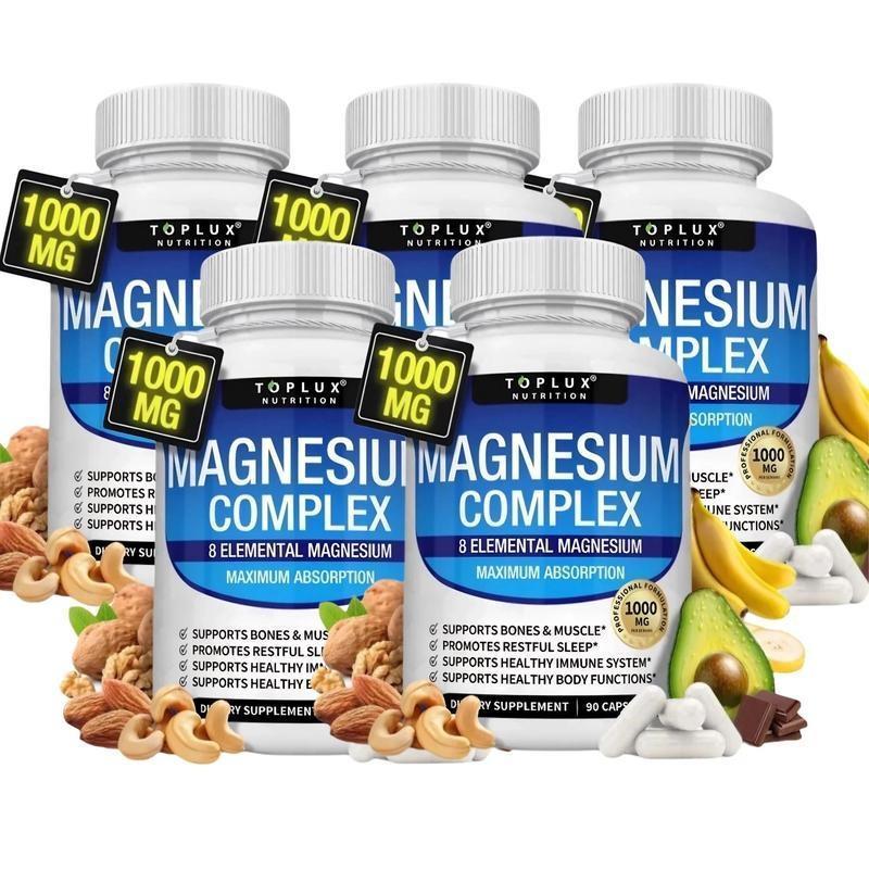 Magnesium Complex - 8 Essential Types | Edible Dietary Supplement for Healthcare Anti-Fatigue & Fitness Mild | Supports Afternoon Focus |Gluten-Free, | Office & Bathroom Convenience Vitamin Muscle health beauty fitness Healthy