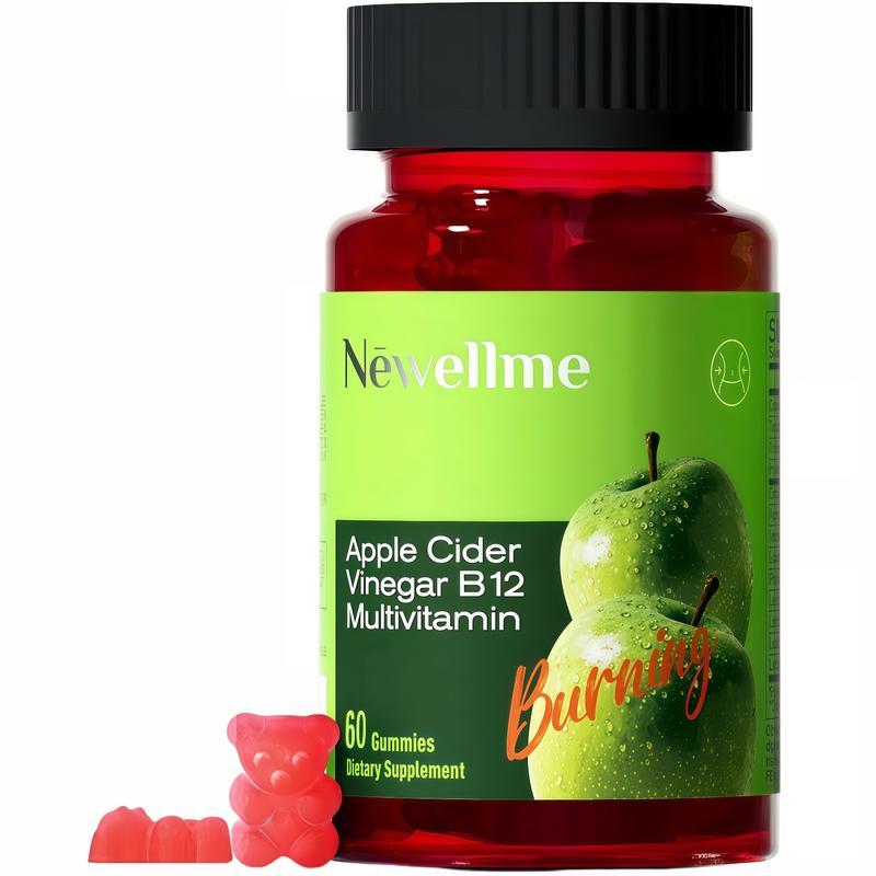 Newellme Sugar-Free Apple Cider Vinegar Gummies with The Mother & B12 Vegan Non-GMO Gluten-Free Gelatin-Free 60 Count Great Taste Keto-Friendly Edible Supplement
